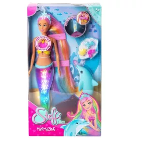 Steffi Love Mermazing sellőbaba szivárványfényű uszonnyal és delfin figurával