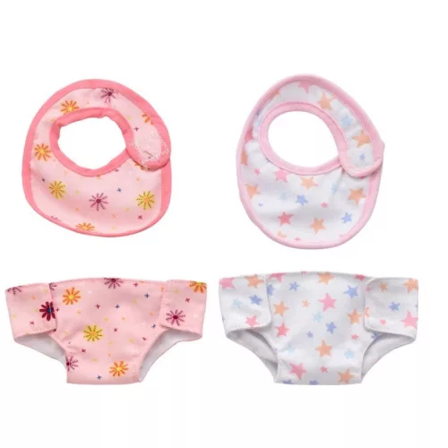 Kiegészítőcsomag játékbabákhoz – 2 db pelenka és 2 db előke szett