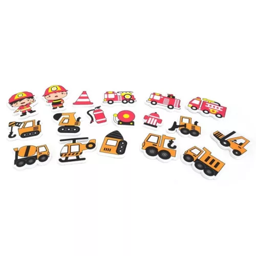 Szivacs fürdőjáték hálóban – Járművek és emberek (18 db)