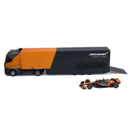 Bburago McLaren F1 Racing Transporter szett MCL38 versenyautóval – Lando Norris, 1:43
