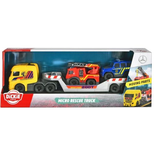 Dickie Toys Micro Rescue Truck mini SOS autószállító kamion két kisautóval