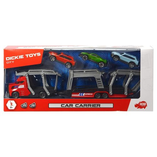 Dickie Toys City - Autószállító tréler 3 db kisautóval (piros)