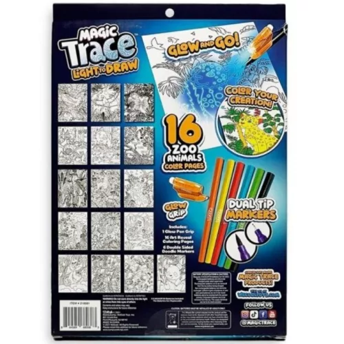 Magic Trace Kezdőszett – Állatkert színező fényhatással kreatív készlet