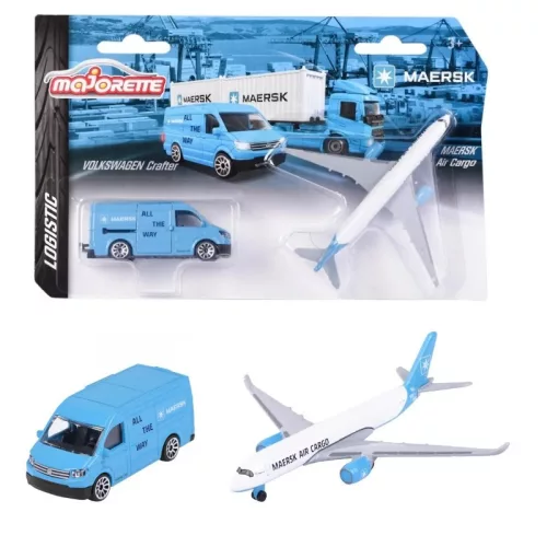 Majorette MAERSK teherszállító járművek - Volkswagen Crafter + MAERSK Air Cargo repülő