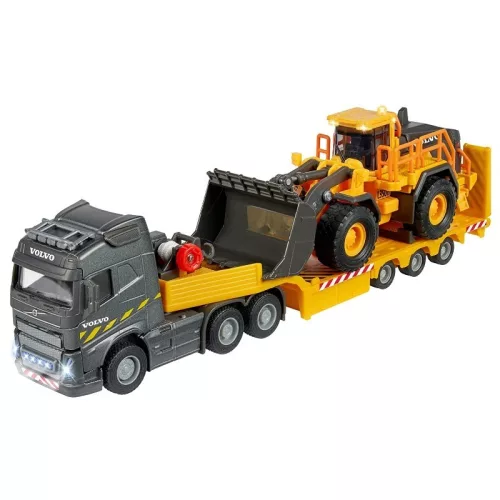 Majorette Construction Set Volvo FH-16 trailer és L350H homlokrakodó játékszett hang- és fényhatásokkal (35 cm)