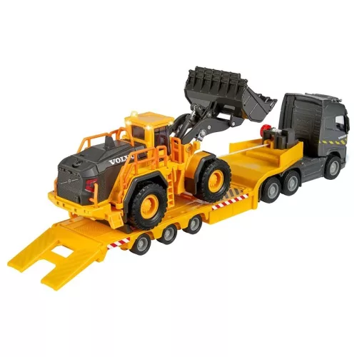 Majorette Construction Set Volvo FH-16 trailer és L350H homlokrakodó játékszett hang- és fényhatásokkal (35 cm)