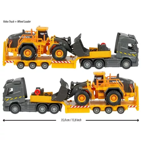 Majorette Construction Set Volvo FH-16 trailer és L350H homlokrakodó játékszett hang- és fényhatásokkal (35 cm)