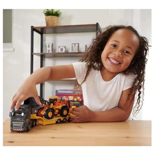 Majorette Construction Set Volvo FH-16 trailer és L350H homlokrakodó játékszett hang- és fényhatásokkal (35 cm)