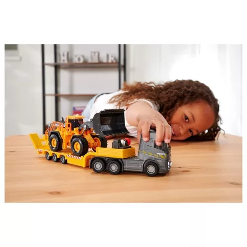 Majorette Construction Set Volvo FH-16 trailer és L350H homlokrakodó játékszett hang- és fényhatásokkal (35 cm)