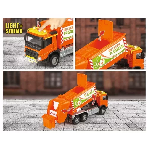 Majorette City Set Volvo szelektív hulladékgyűjtő kamion fénnyel és hanggal (19 cm)
