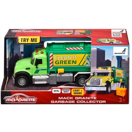 Majorette Mack Granite Garbage Truck szelektív hulladékgyűjtő autó