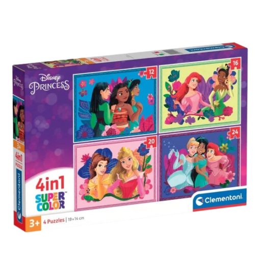 Clementoni 21517 Super Color 4 az 1-ben puzzle - Disney hercegnők (12, 16, 20 és 24 db)