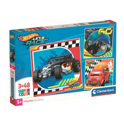 Clementoni 25313 Super Color 3 az 1-ben puzzle - Hot Wheels: Adj gázt! (3 x 48 db)