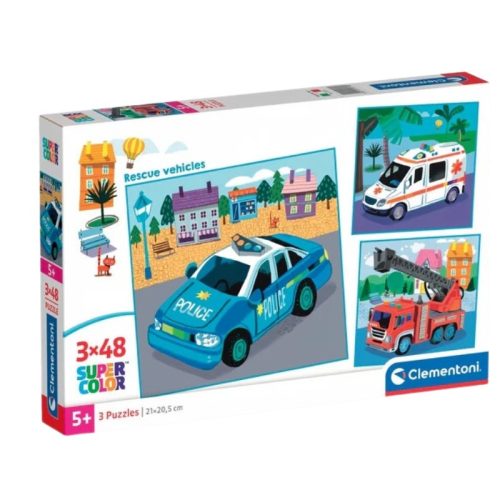 Clementoni 25318 Super Color 3 az 1-ben puzzle - Mentőjárművek (3x48 db)