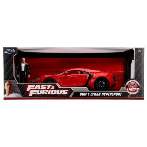 Fast & Furious W Motors Lykan 1:18-as méretarányú fém autómodell Dom figurával