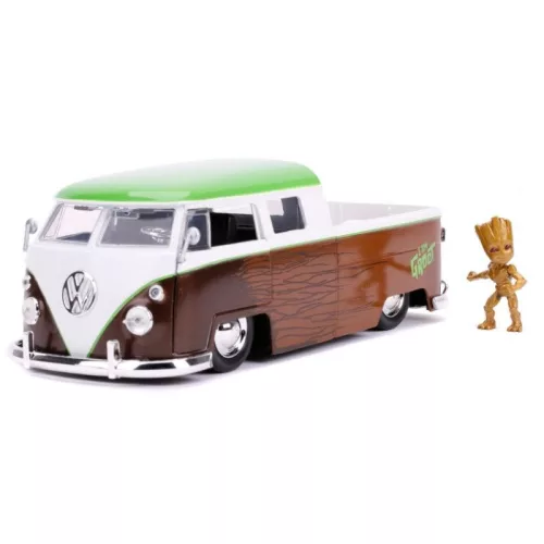 Jada Hollywood Rides Marvel játékautó figurával – 1963 Volkswagen Bus Pickup és Groot