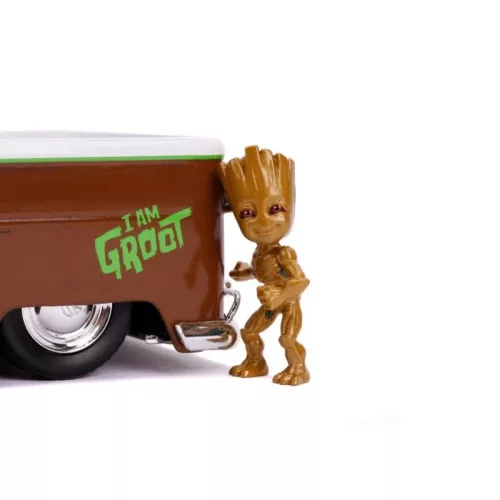 Jada Hollywood Rides Marvel játékautó figurával – 1963 Volkswagen Bus Pickup és Groot