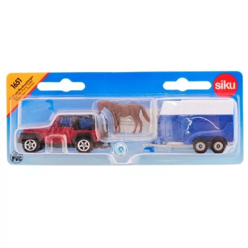 SIKU 1651 Jeep lószállítóval és lóval