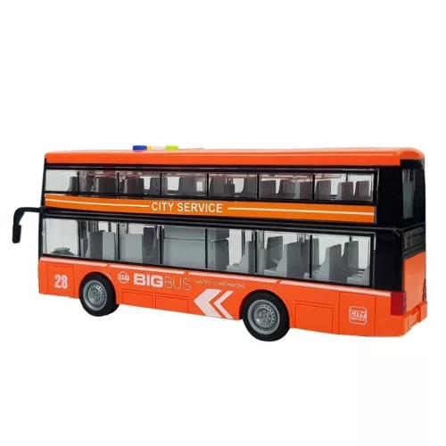 WenY City Service narancssárga színű, zenélő és világító emeletes játék busz