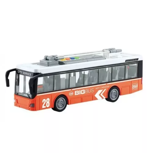 WenY City Service narancssárga színű zenélő és világító játék trolibusz