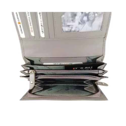 Kadro Carelli nagyméretű női bőr pénztárca szürke színben