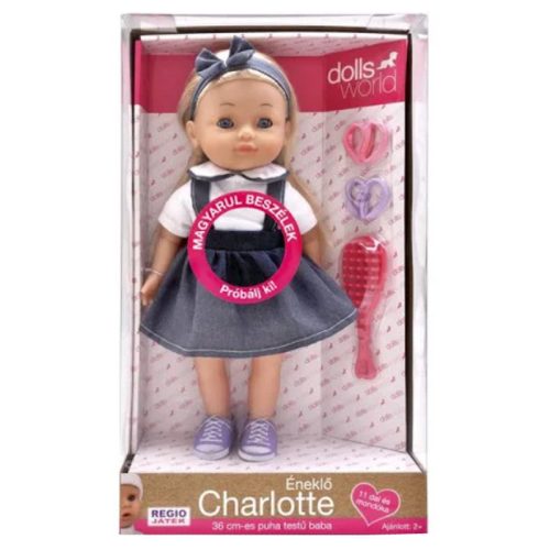 Dolls World Éneklő Charlotte baba farmer ruhában