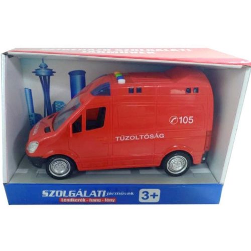 Lendkerekes magyar tűzoltó autó fény- és hangjelzéssel (21 cm)