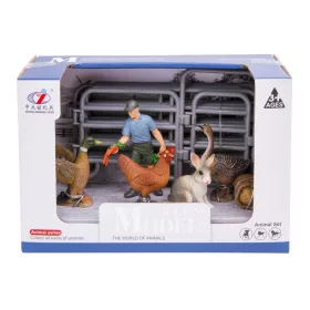 Háziállat játékszett kerítéssel és gazdával