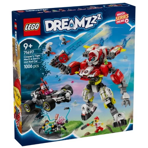 LEGO DREAMZzz 71497 Cooper tigrisrobotja és Zero hot rodautója