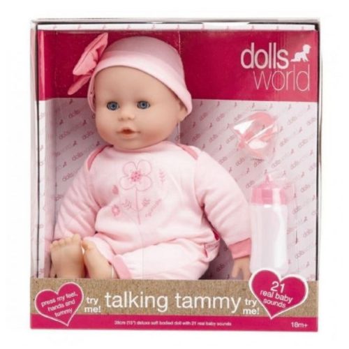 Dolls World Talking Tammy - Rózsaszín beszélő és alvó puha baba (38 cm)