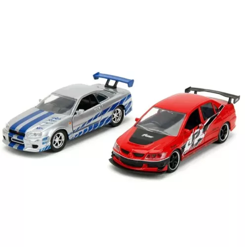 Jada Toys Fast & Furious Twin Pack 1:32 kisautók – 2006 Mitsubishi Lancer Evo IX és Brian's 2002 Nissan Skyline GT-R R34