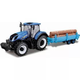 Bburago New Holland traktor rönkszállító utánfutóval – 1:32