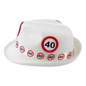 Fehér trilby kalap 40-es sebességkorlátozó táblával – születésnapi party kellék