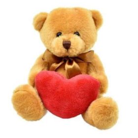 Sötétbarna Peti maci plüss figura szívvel (14 cm)