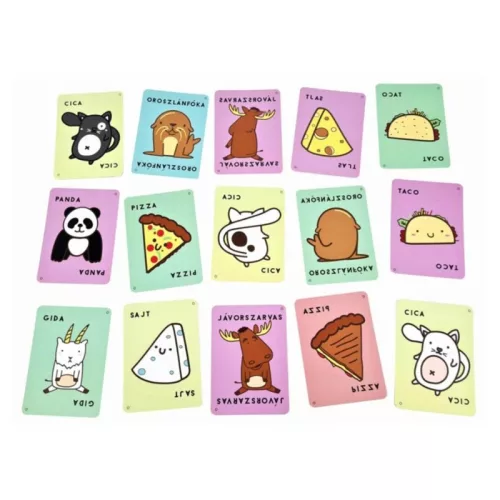 Cica, Pizza, Taco, Gida, Sajt, Fordulatos fordítás társasjáték