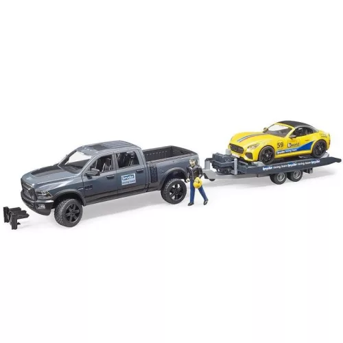 Bruder 02504 RAM 2500 Power Wagon és Roadster Racing Team versenyautó autószállítóval
