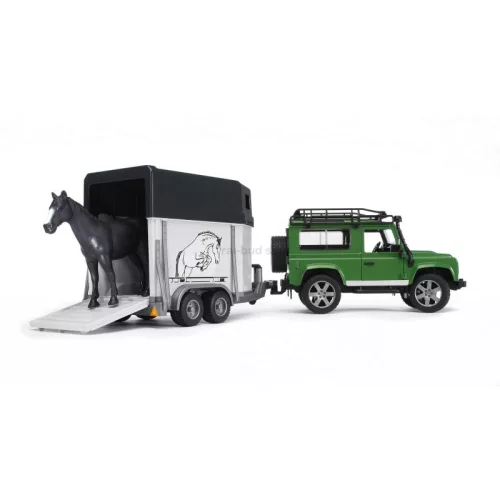 Bruder 02592 Land Rover Defender lószállító utánfutóval és lóval