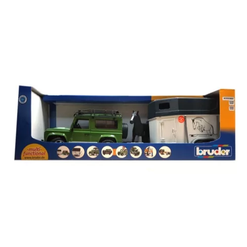 Bruder 02592 Land Rover Defender lószállító utánfutóval és lóval