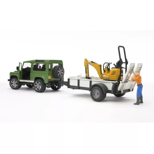 Bruder 02593 Land Rover Defender utánfutóval, CAT markolóval és figurával