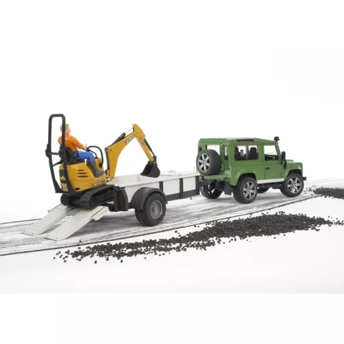 Bruder 02593 Land Rover Defender utánfutóval, CAT markolóval és figurával