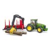 Bruder 03054 John Deere 7930 traktor rakodós faszállító pótkocsival és rönkökkel