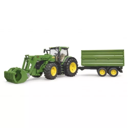 Bruder 3155 John Deere 7R 350 traktor homlokrakodóval és pótkocsival