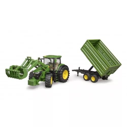 Bruder 3155 John Deere 7R 350 traktor homlokrakodóval és pótkocsival