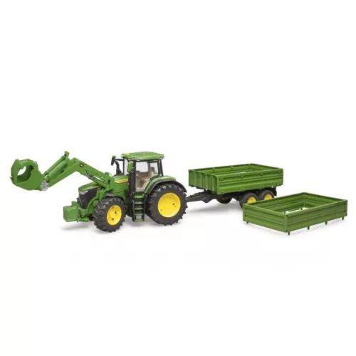 Bruder 3155 John Deere 7R 350 traktor homlokrakodóval és pótkocsival