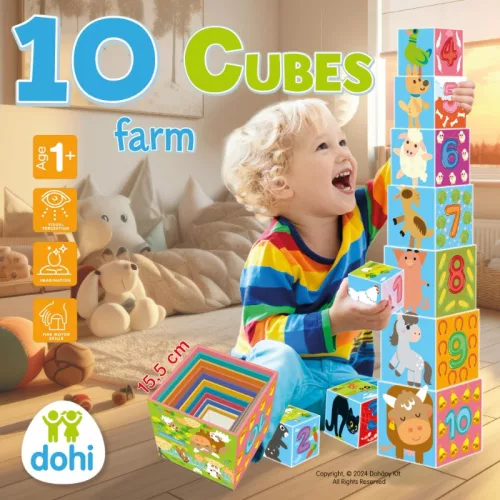 10 Cubes torony – Farm kockarakosgatós építőjáték