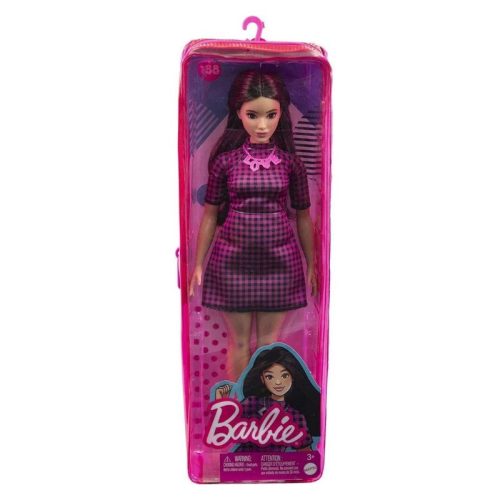 Barbie Fashionistas barátok - Lány baba rózsaszín, kockás ruhában (188)