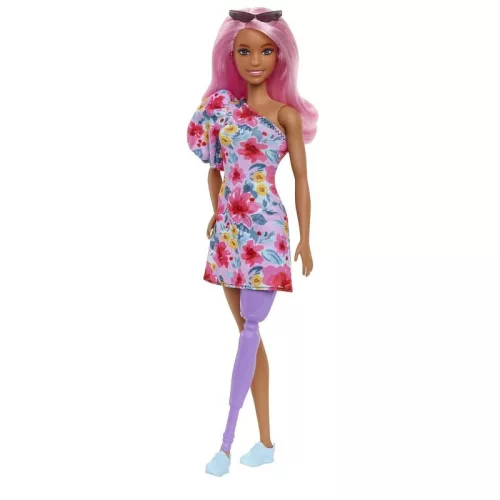 Barbie Fashionistas barátok – Lány baba virágos ruhában, lábprotézissel