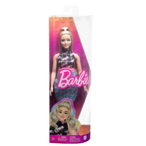 Barbie Fashionistas barátok - Szőke baba GRL PWR mintás ruhában