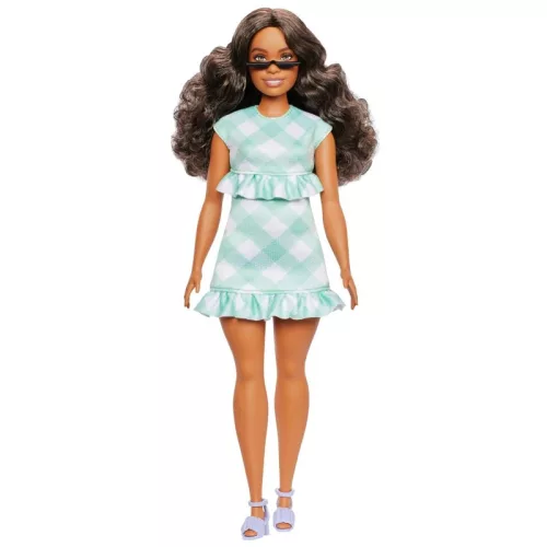 Barbie Fashionista barátnők – Stílusos divatbaba zöld kockás ruhában (240)