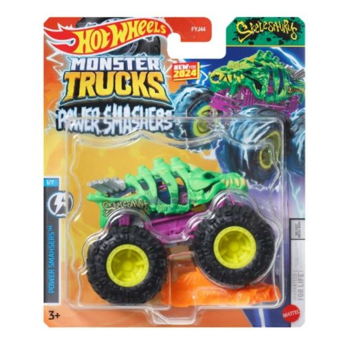 Hot Wheels Monster Trucks játékautó kilapítható gumiautóval Power Smahshers 1/7 - Skelesaurus